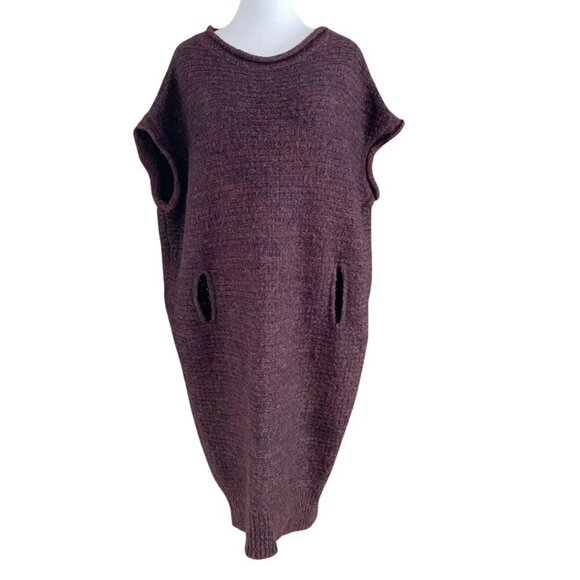 SARAH PACINI BURGUNDY WOOL MOHAIR BLEND BOAT NECK OVERSIZED TUNIC DRESS - XS - Picture 1 of 8